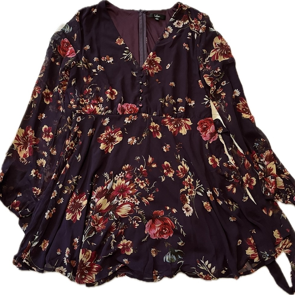 Lulus Always Yours Plum Purple Floral Long Sleeve Skater Dress XL